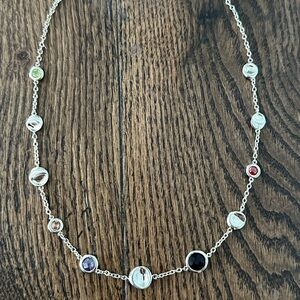Silver Plated Multicolor Bezel Station Necklace 17–19” Adjustable